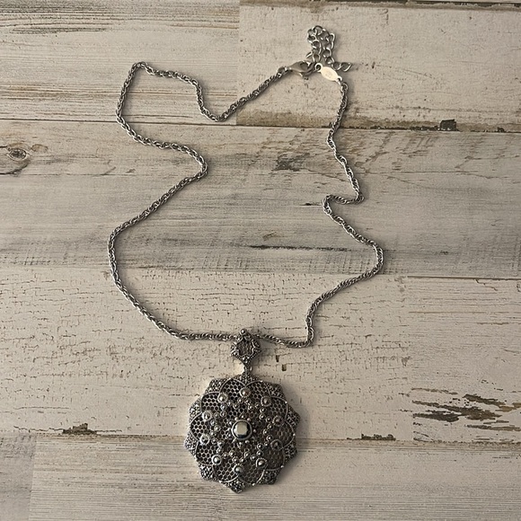 Judith Jack Sterling Silver Marcasite Large Statement Pendant Necklace - Picture 4 of 10